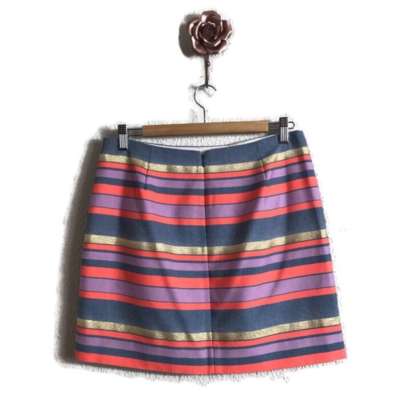 J Crew Multicolor Metallic Stripe Mini Pencil Skirt Preppy‎ - Picture 3 of 4